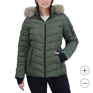 (Ew)Nautica women puffer jacket with faux fur hood